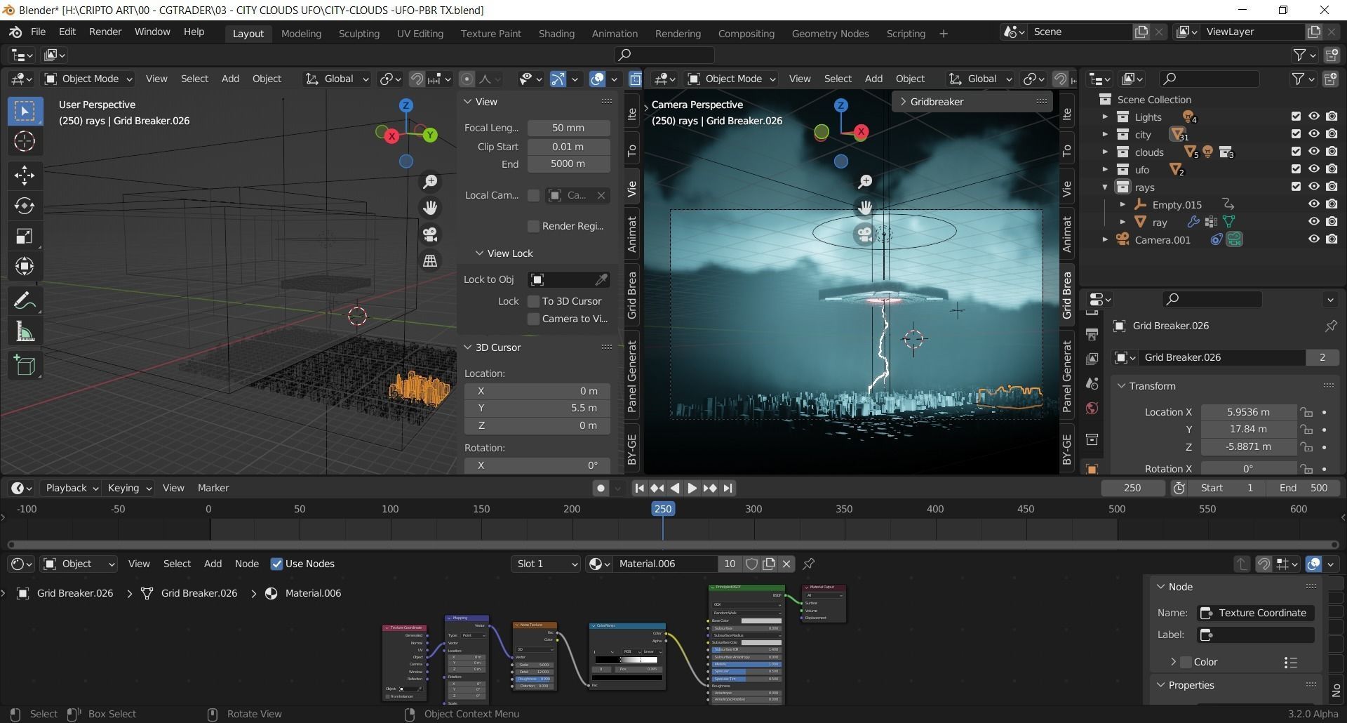 CITY CLOUDS and UFO - Full Editable 3D Scene Low-poly 3D model_5