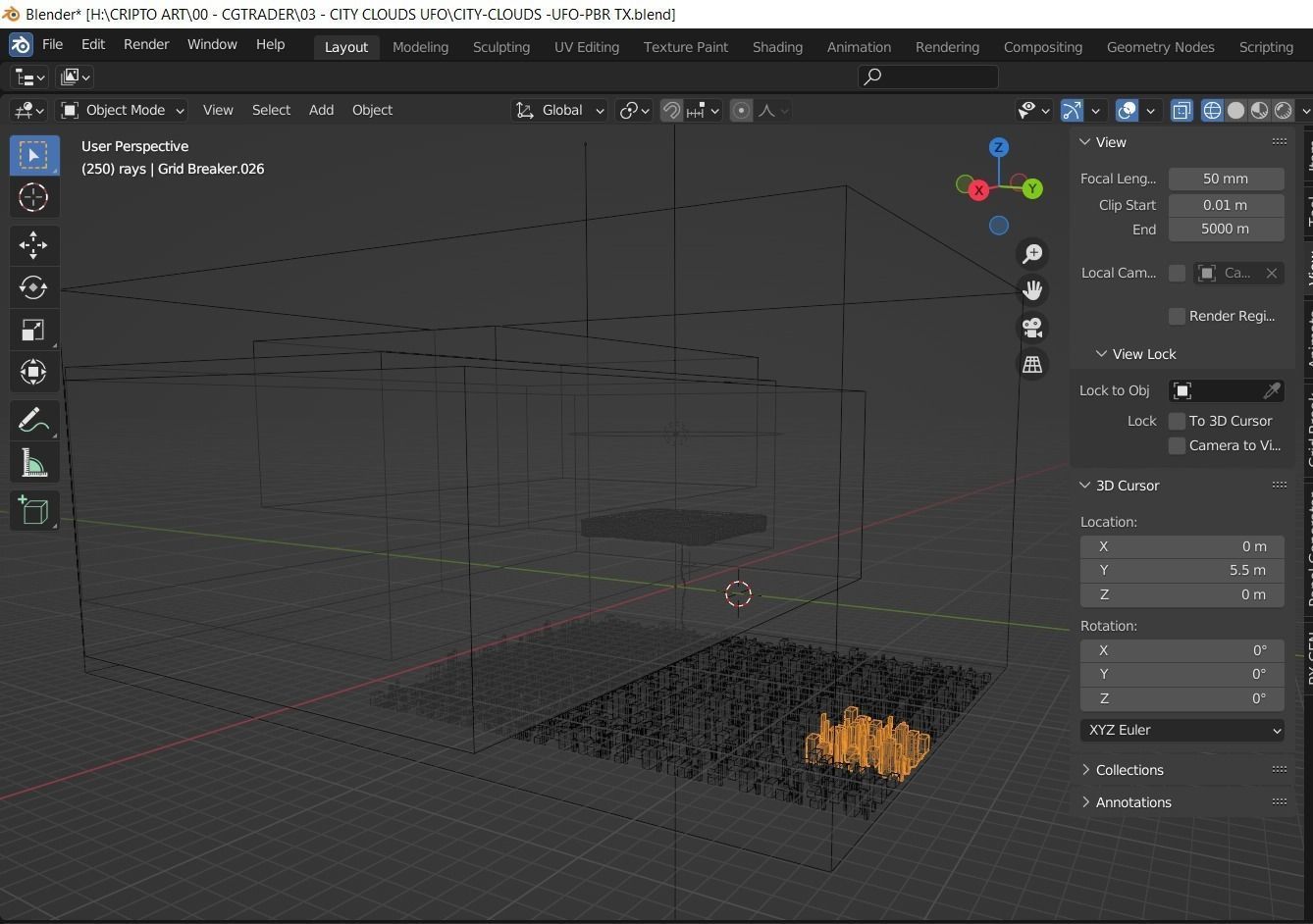 CITY CLOUDS and UFO - Full Editable 3D Scene Low-poly 3D model_3