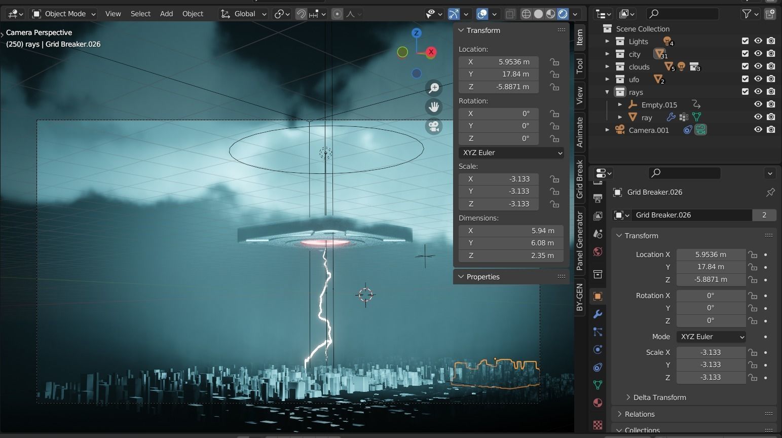 CITY CLOUDS and UFO - Full Editable 3D Scene Low-poly 3D model_4