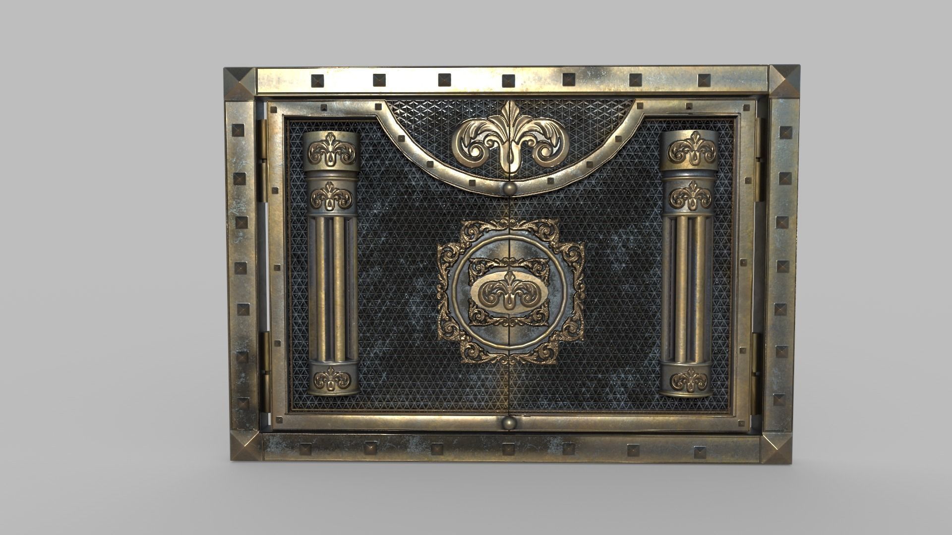 Metal gate PBR low-poly 3D model Low-poly 3D model_1