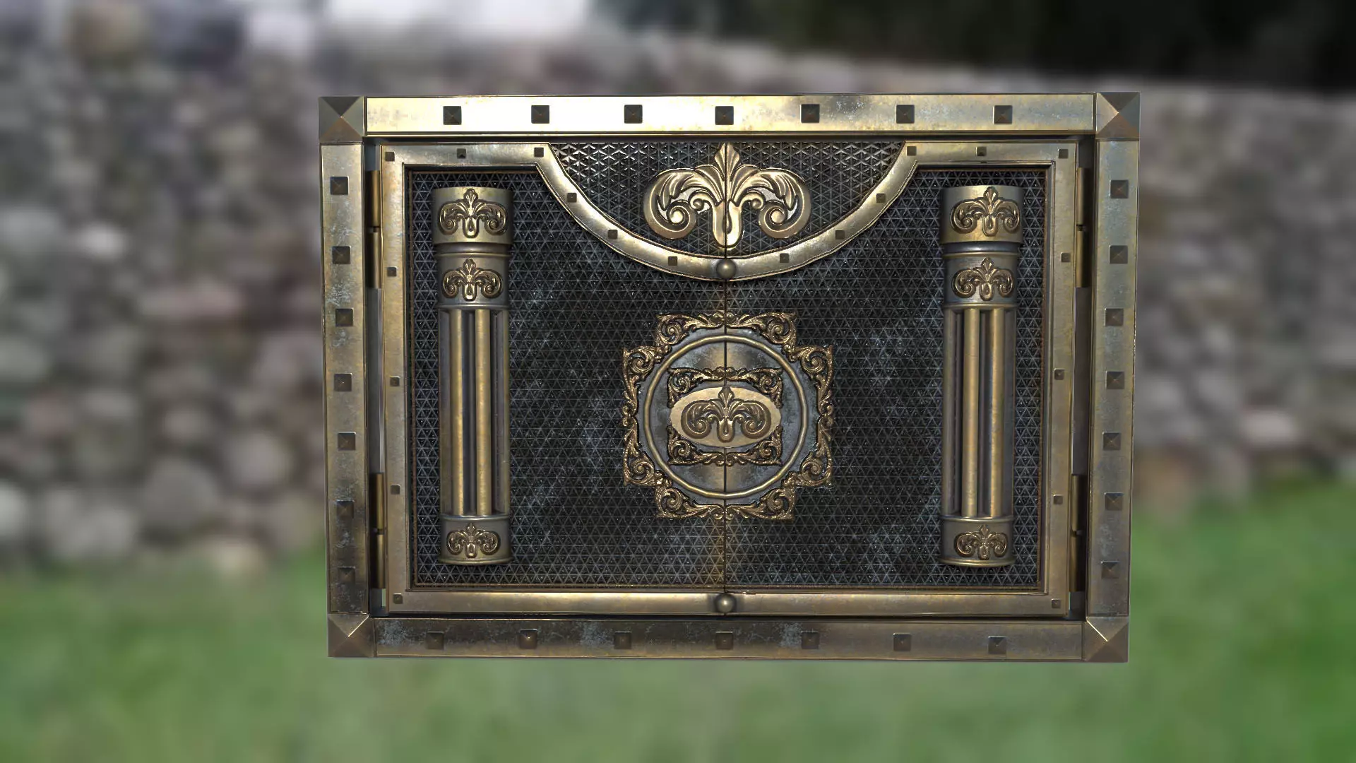 Metal gate PBR low-poly 3D model Low-poly 3D model_0