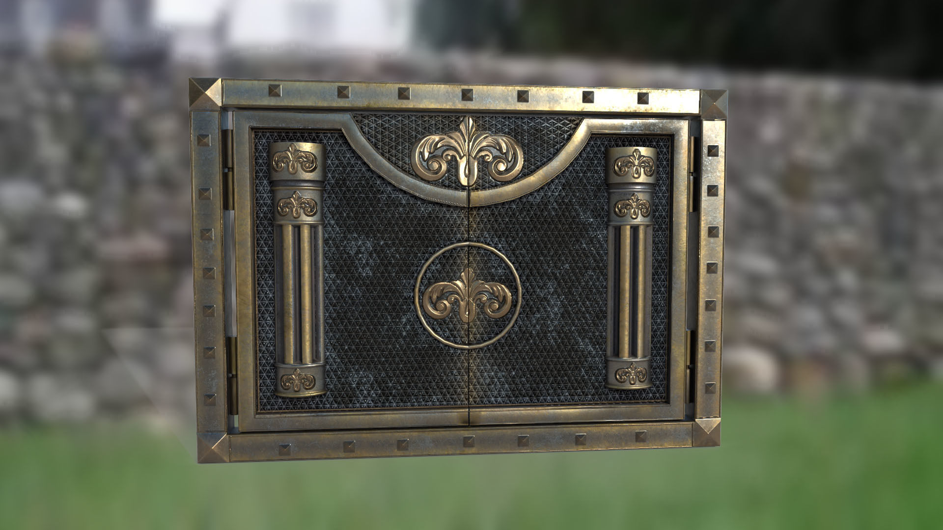 Metal gate PBR low-poly 3D model Low-poly 3D model_2