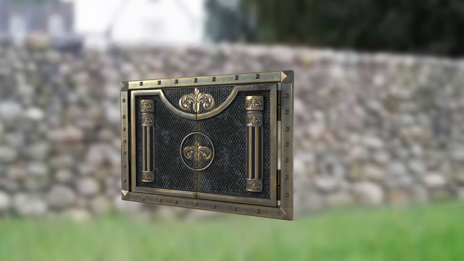 Metal gate PBR low-poly 3D model Low-poly 3D model_4