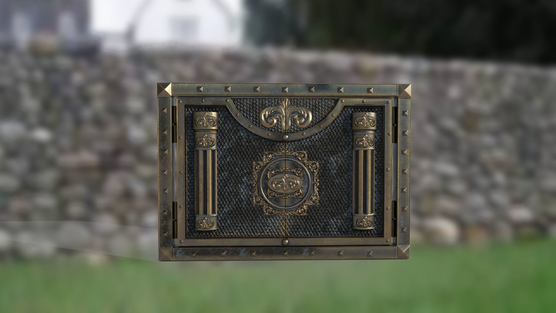 Metal gate PBR low-poly 3D model Low-poly 3D model_3