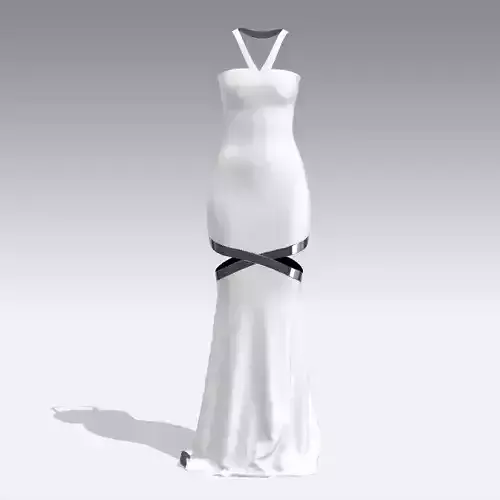 DRESS  MATTE WHITE  METALIC STRAP FISHTAIL  FASHION WOMAN