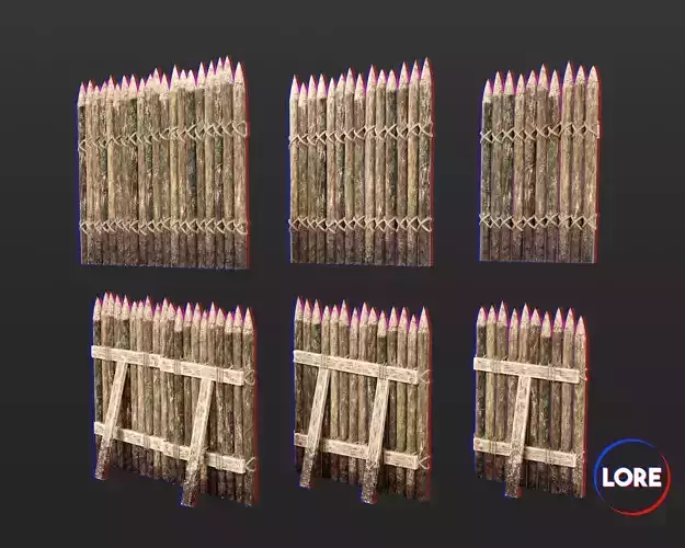 Medieval Defense Spike Palisades Low-poly 3D model