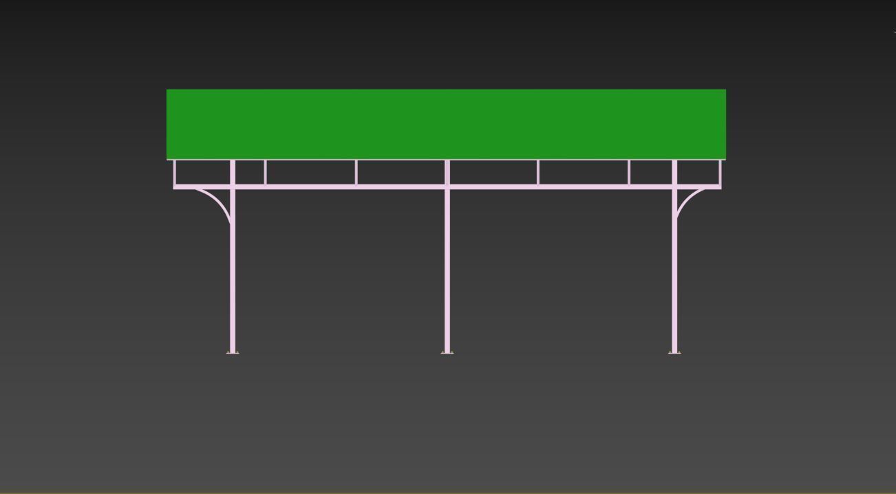 Carport metal structure with glass roof 3D model_16