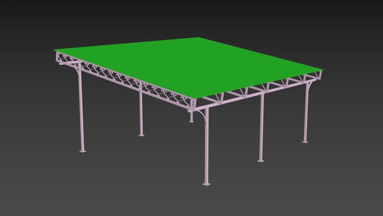 Carport metal structure with glass roof 3D model_8