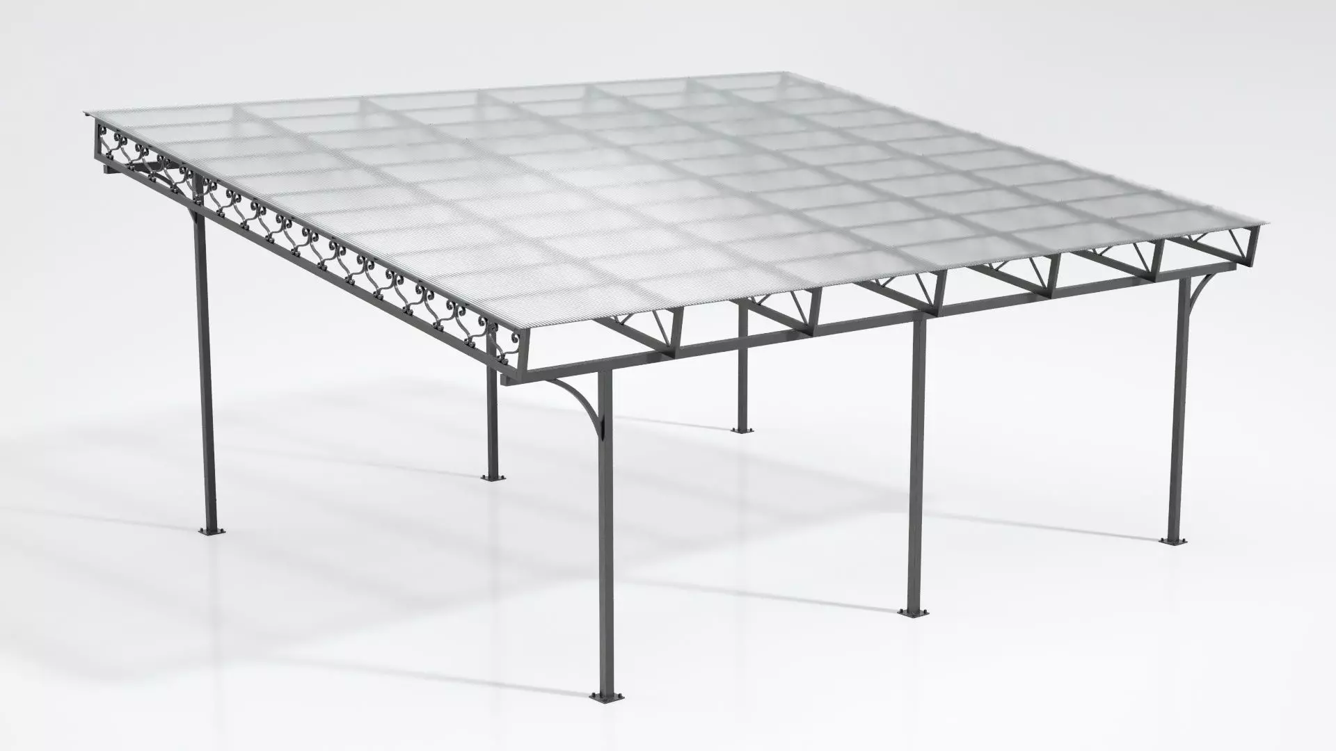 Carport metal structure with glass roof 3D model_0