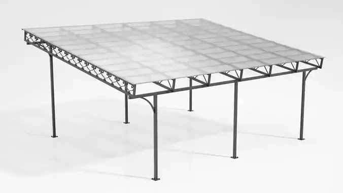 Carport metal structure with glass roof 3D model