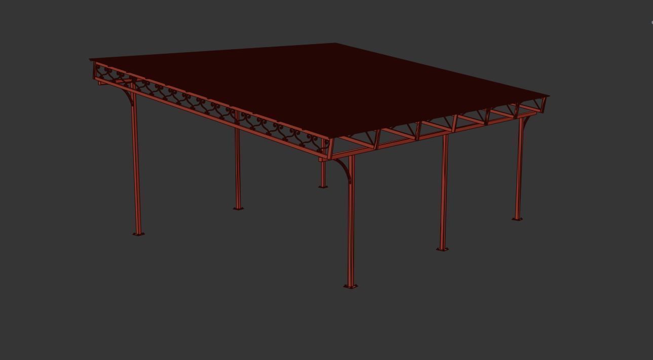 Carport metal structure with glass roof 3D model_9