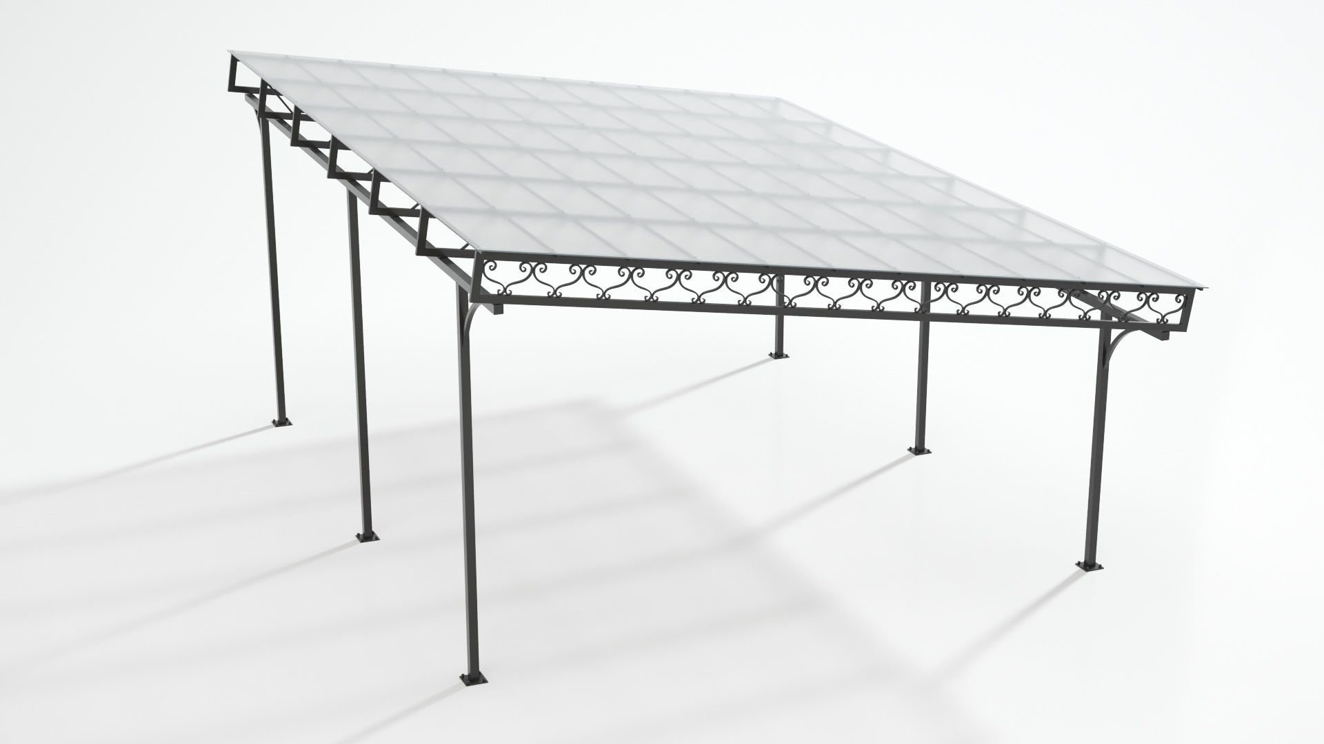 Carport metal structure with glass roof 3D model_7