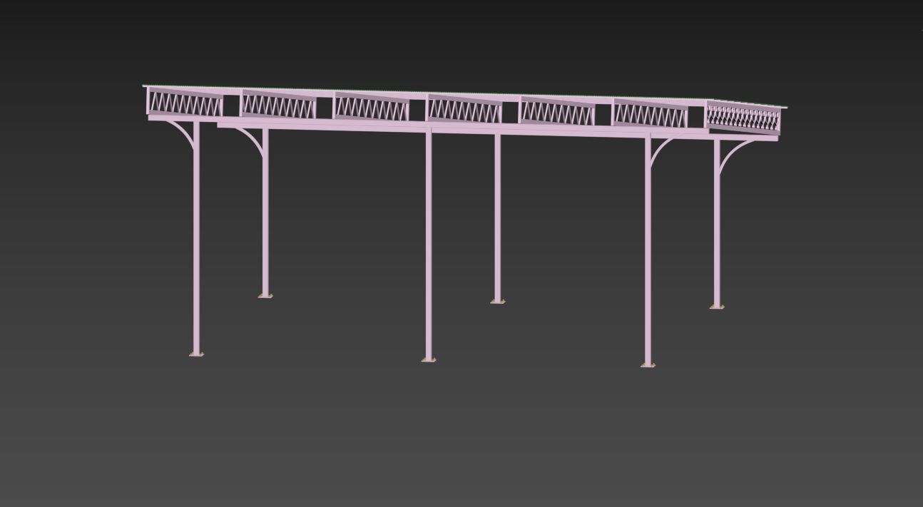 Carport metal structure with glass roof 3D model_17