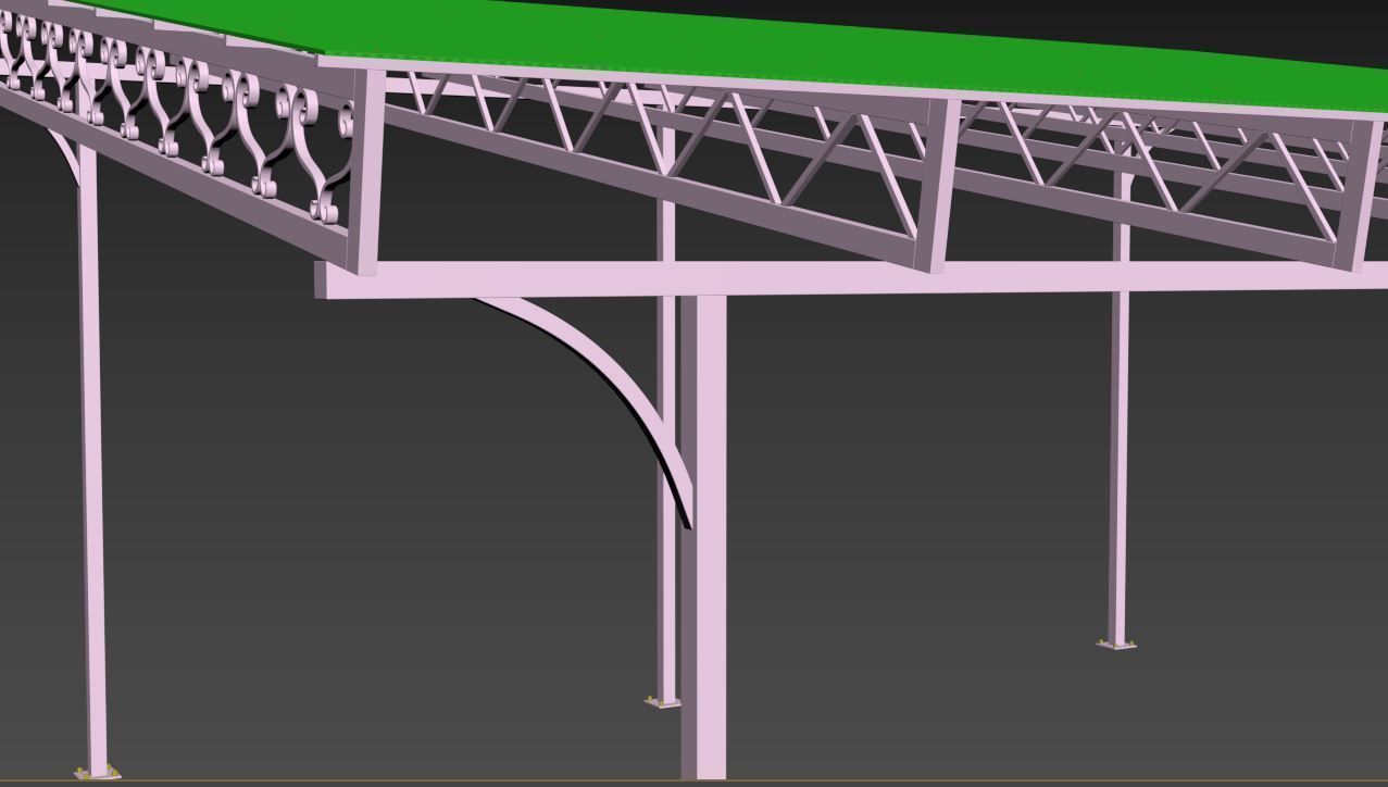 Carport metal structure with glass roof 3D model_13