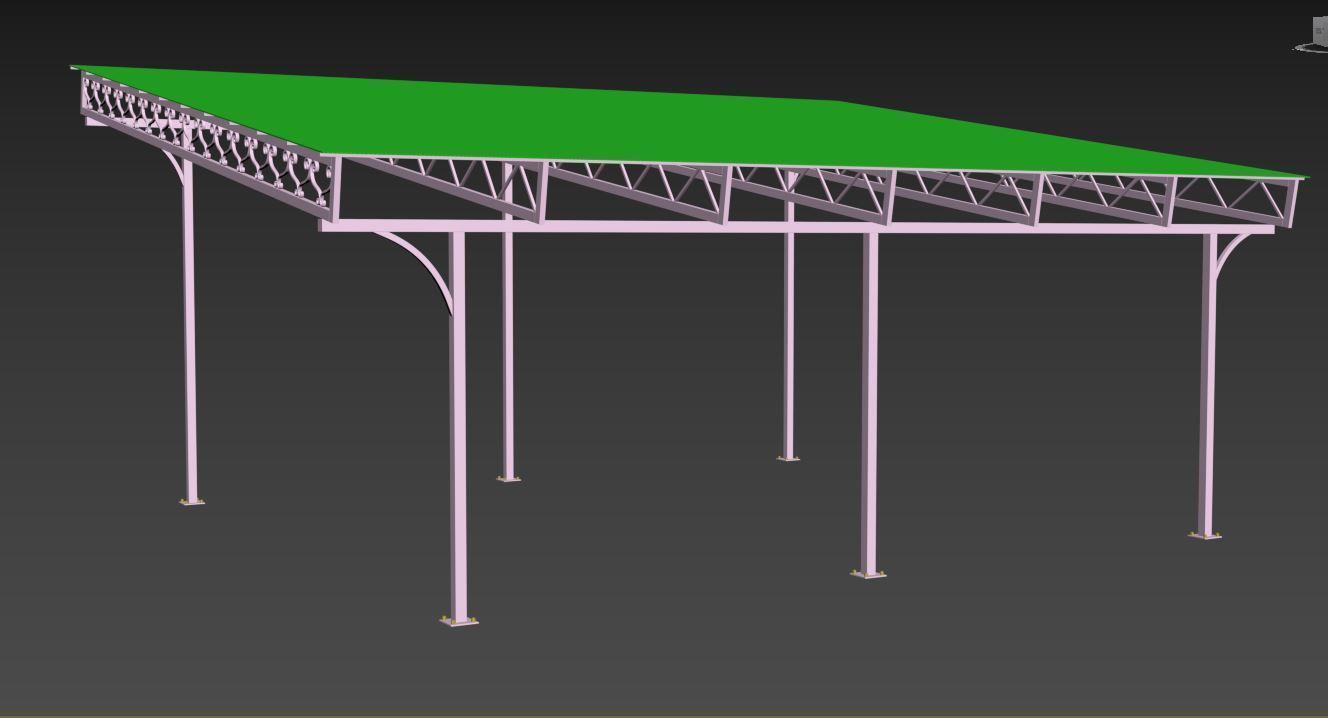 Carport metal structure with glass roof 3D model_14