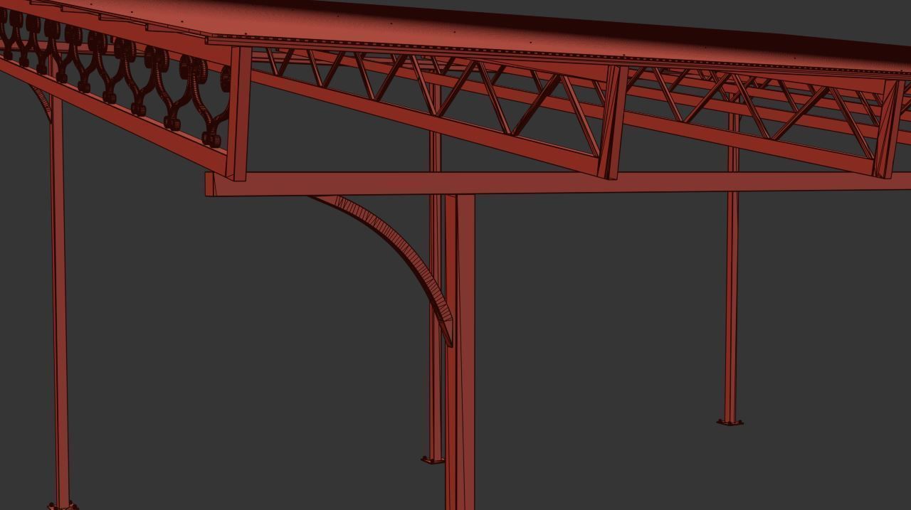Carport metal structure with glass roof 3D model_12