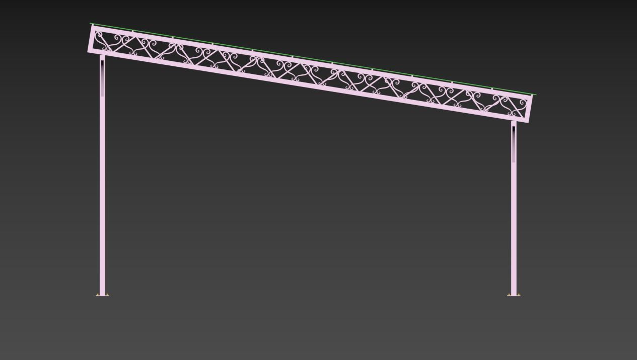 Carport metal structure with glass roof 3D model_15