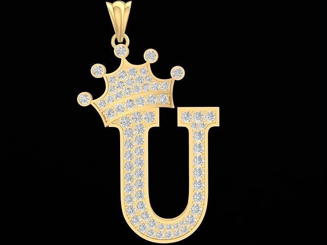 luxury diamond crown letter U pendant 3185 3D print model