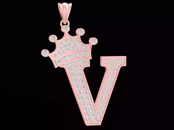 luxury diamond crown letter V pendant 3186