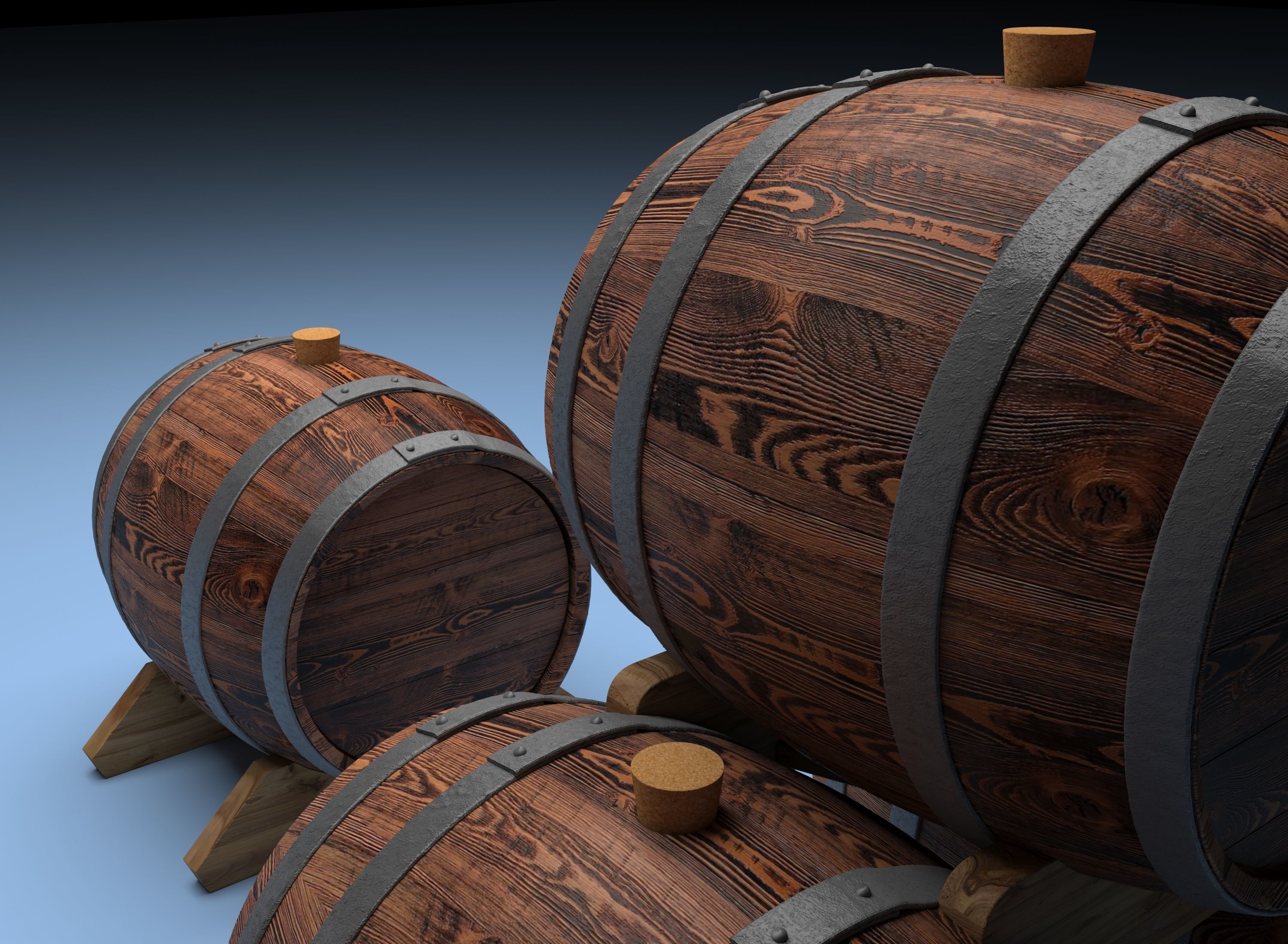 Wooden Barrel 3D model_3