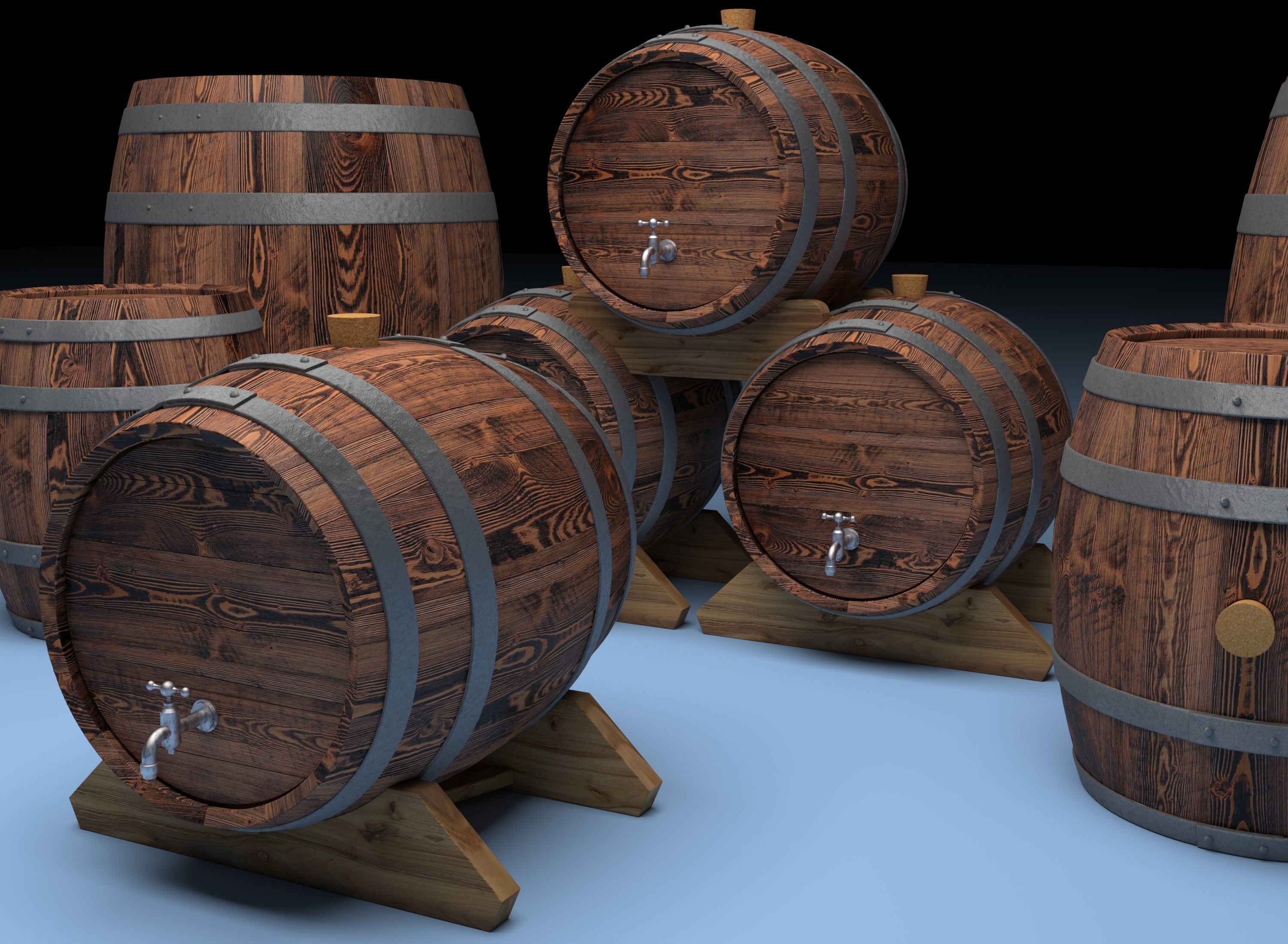 Wooden Barrel 3D model_2