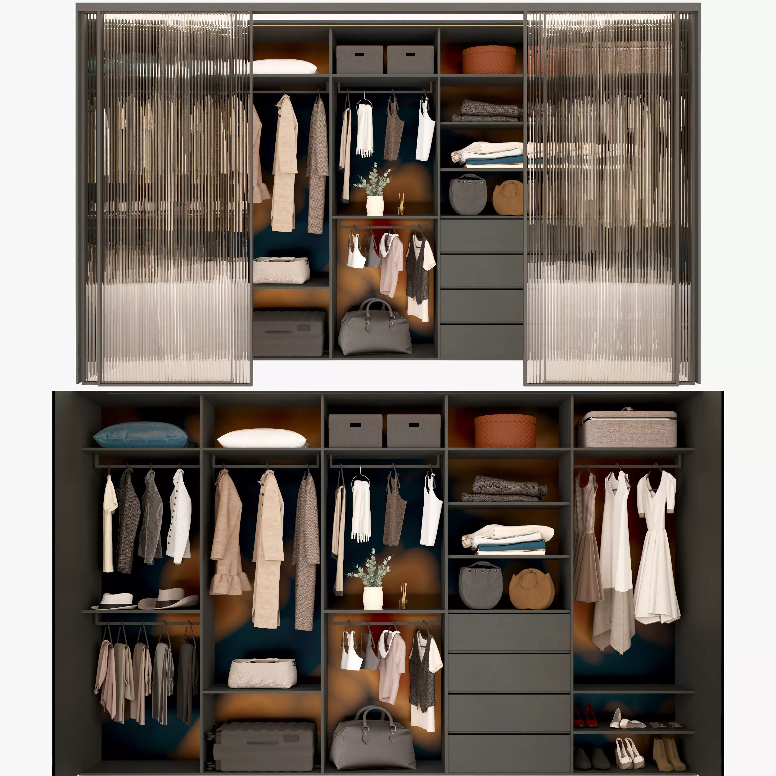 Wardrobe 5 closet with clothes and drawers 3D model_0