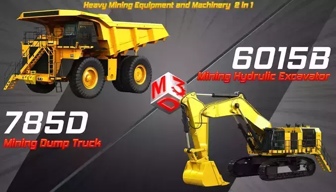 Heavy Mining Equipment and Machinery  2 in 1 3D Model Collection