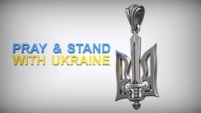 Ukrainian State Emblem Trident Heraldic Silver Amulet 3D print model