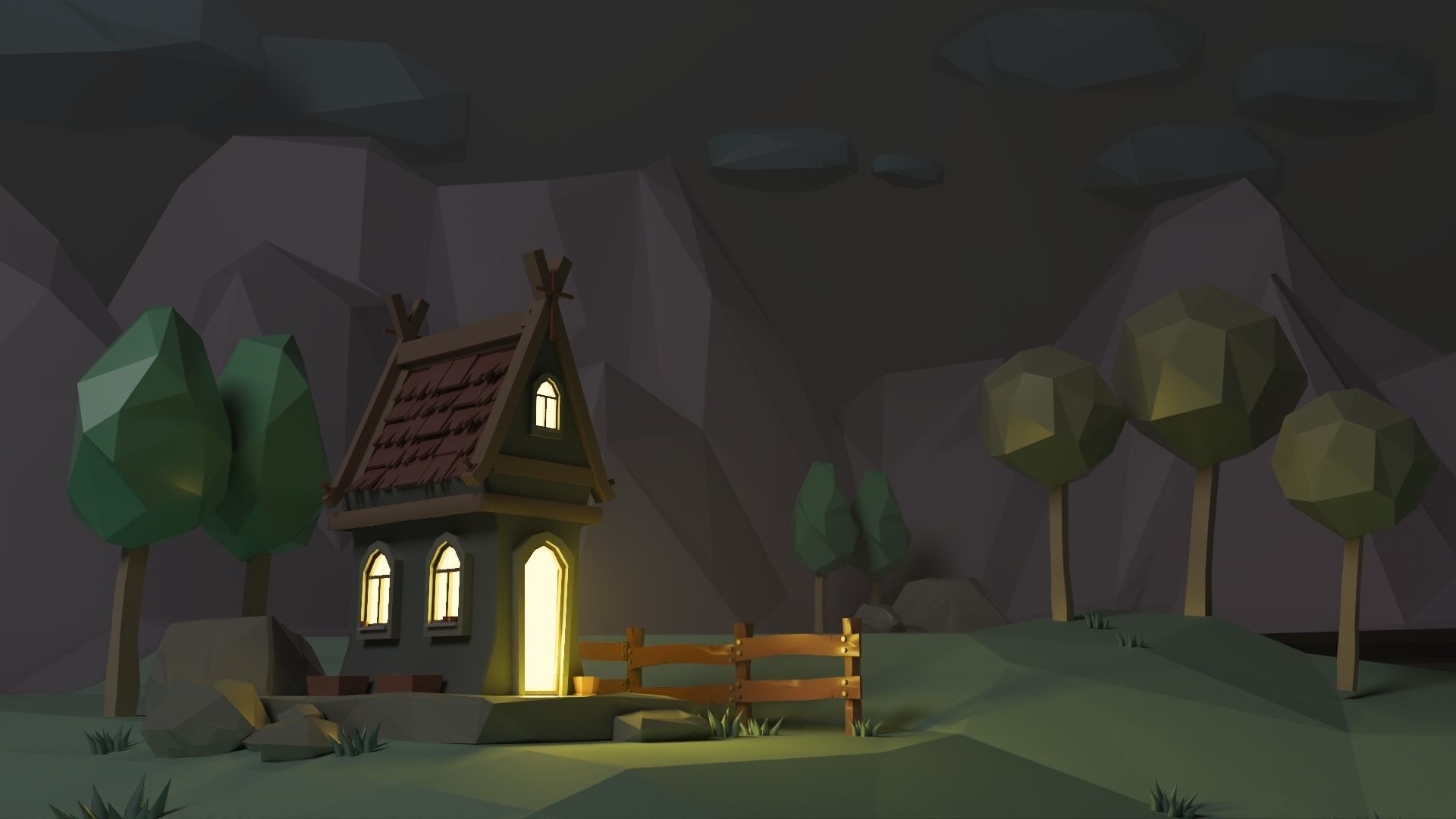 Low Poly Scene Model Low-poly 3D model_1