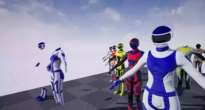 AdrenalineFemaleSuit group of robots Low-poly 3D model