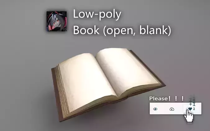Book open blank Free low-poly 3D model