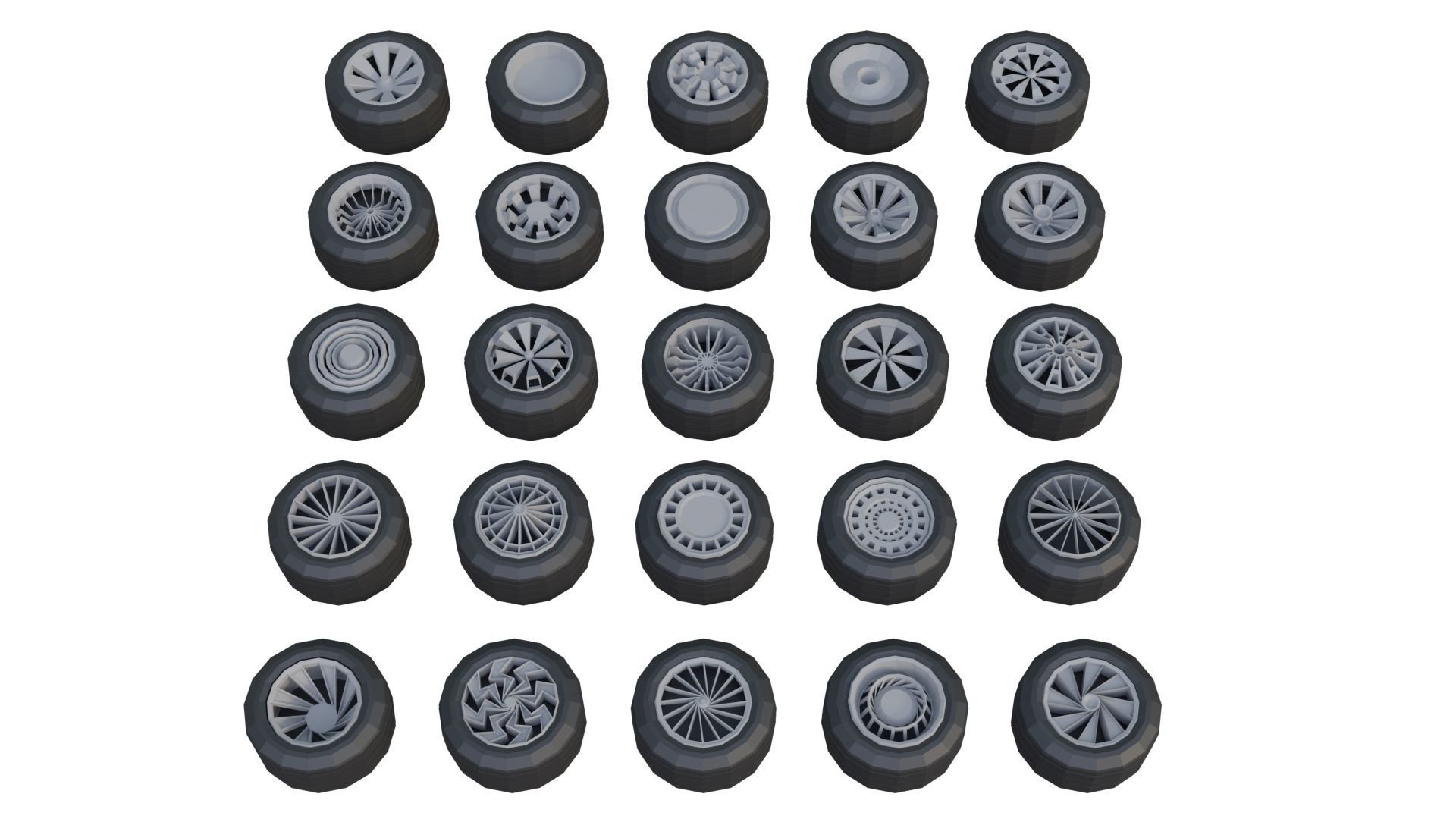Low Poly Wheels Pack Low-poly 3D model_1