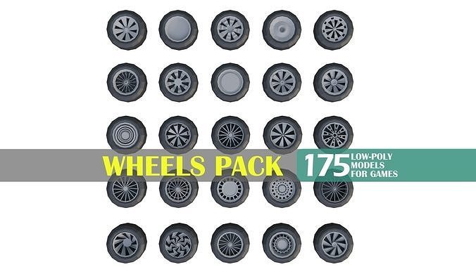 Low Poly Wheels Pack Low-poly 3D model