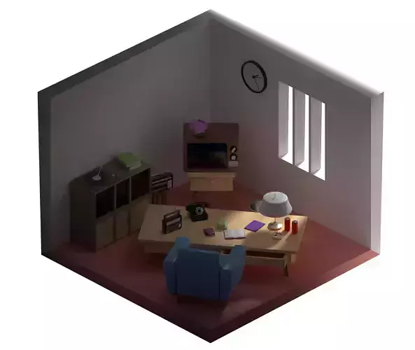 Isometric Low-Poly Room 70s
