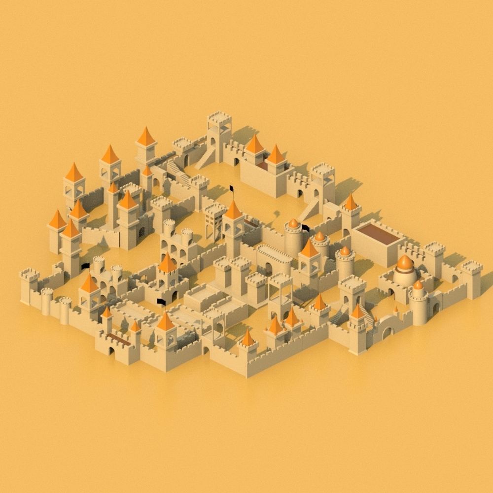 Isometric Cartoon Low Poly Medieval Castle 3D model Low-poly 3D model_3