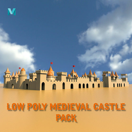 Isometric Cartoon Low Poly Medieval Castle 3D model Low-poly 3D model