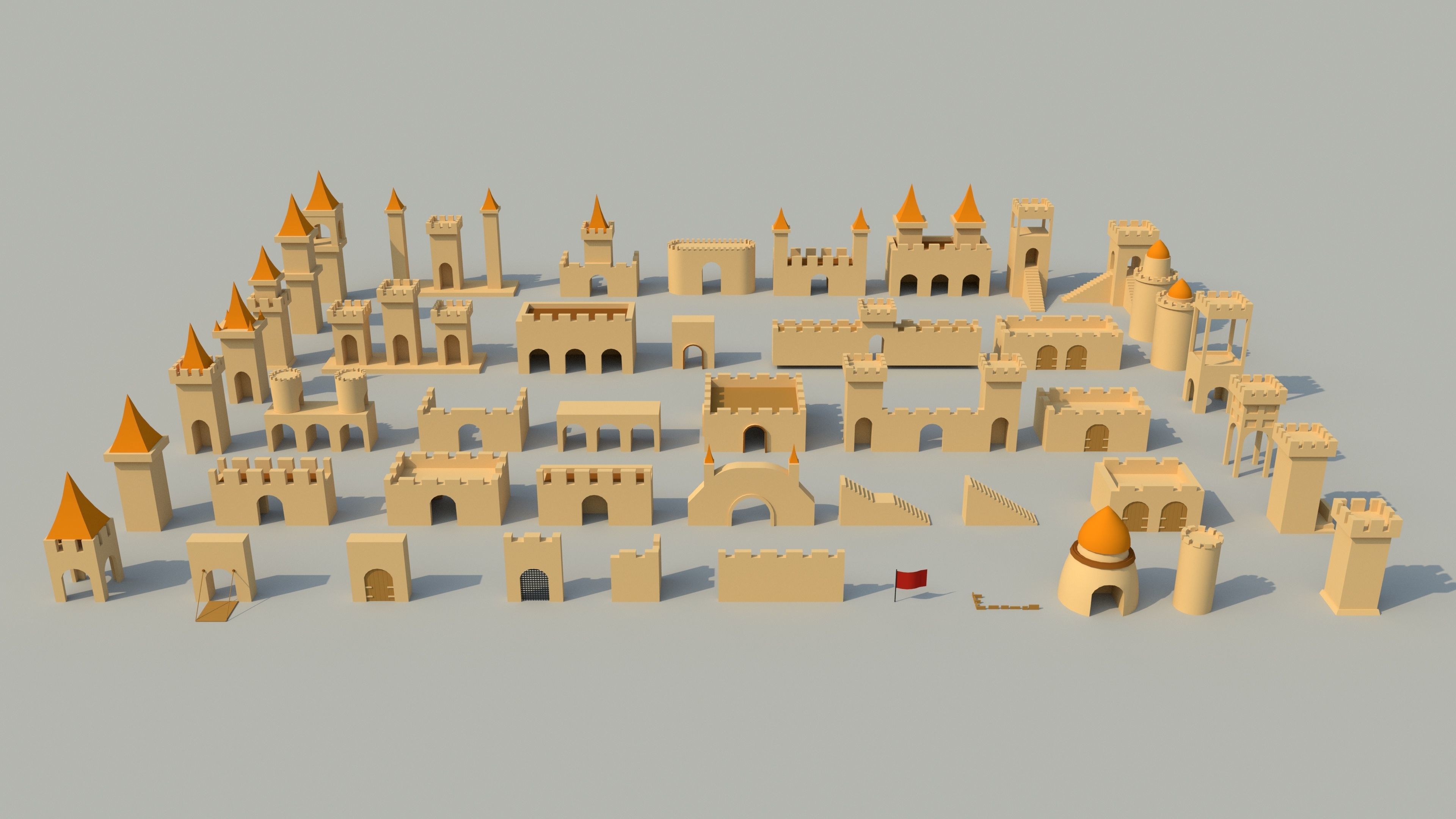 Isometric Cartoon Low Poly Medieval Castle 3D model Low-poly 3D model_1