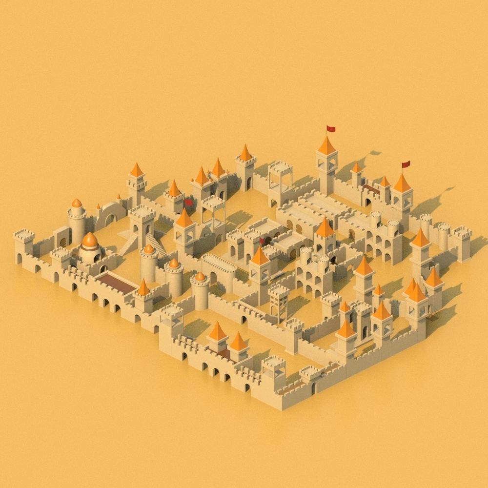 Isometric Cartoon Low Poly Medieval Castle 3D model Low-poly 3D model_4