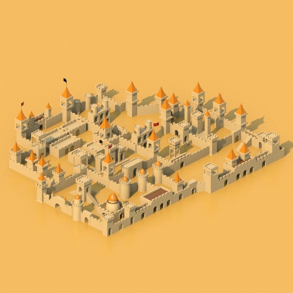 Isometric Cartoon Low Poly Medieval Castle 3D model Low-poly 3D model_5