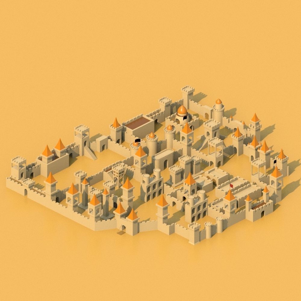Isometric Cartoon Low Poly Medieval Castle 3D model Low-poly 3D model_2