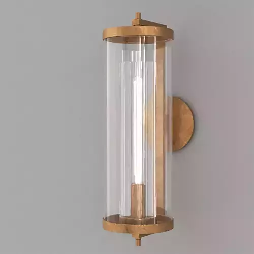 DEVAUX-GRAND-ROUND-SCONCE brass wall sconce with clear glass