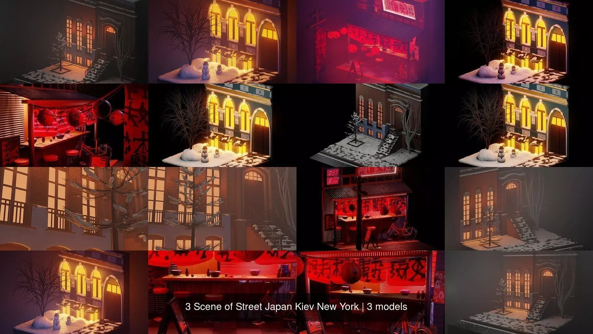 3 Scene of Street Japan Kiev New York 3D Model Collection_4