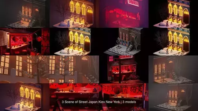 3 Scene of Street Japan Kiev New York