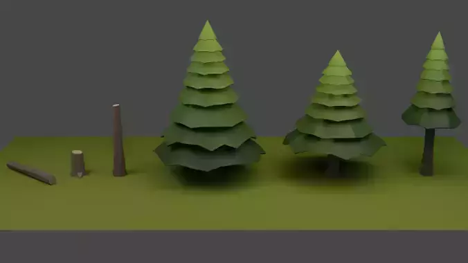 Low poly Pine and trunk