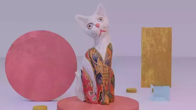 The cat ethnic statuette 04 high-poly