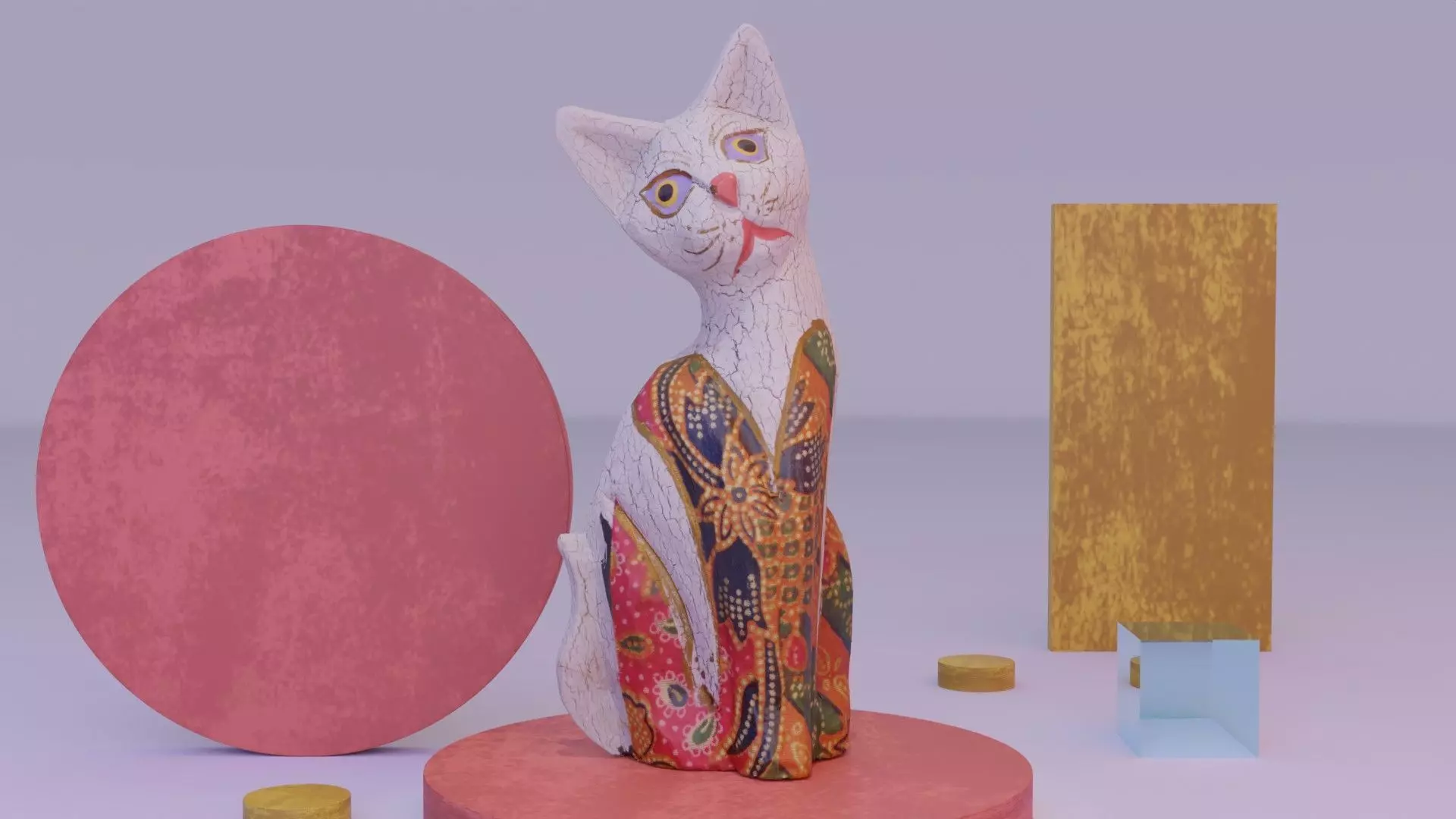 The cat ethnic statuette 04 high-poly 3D model