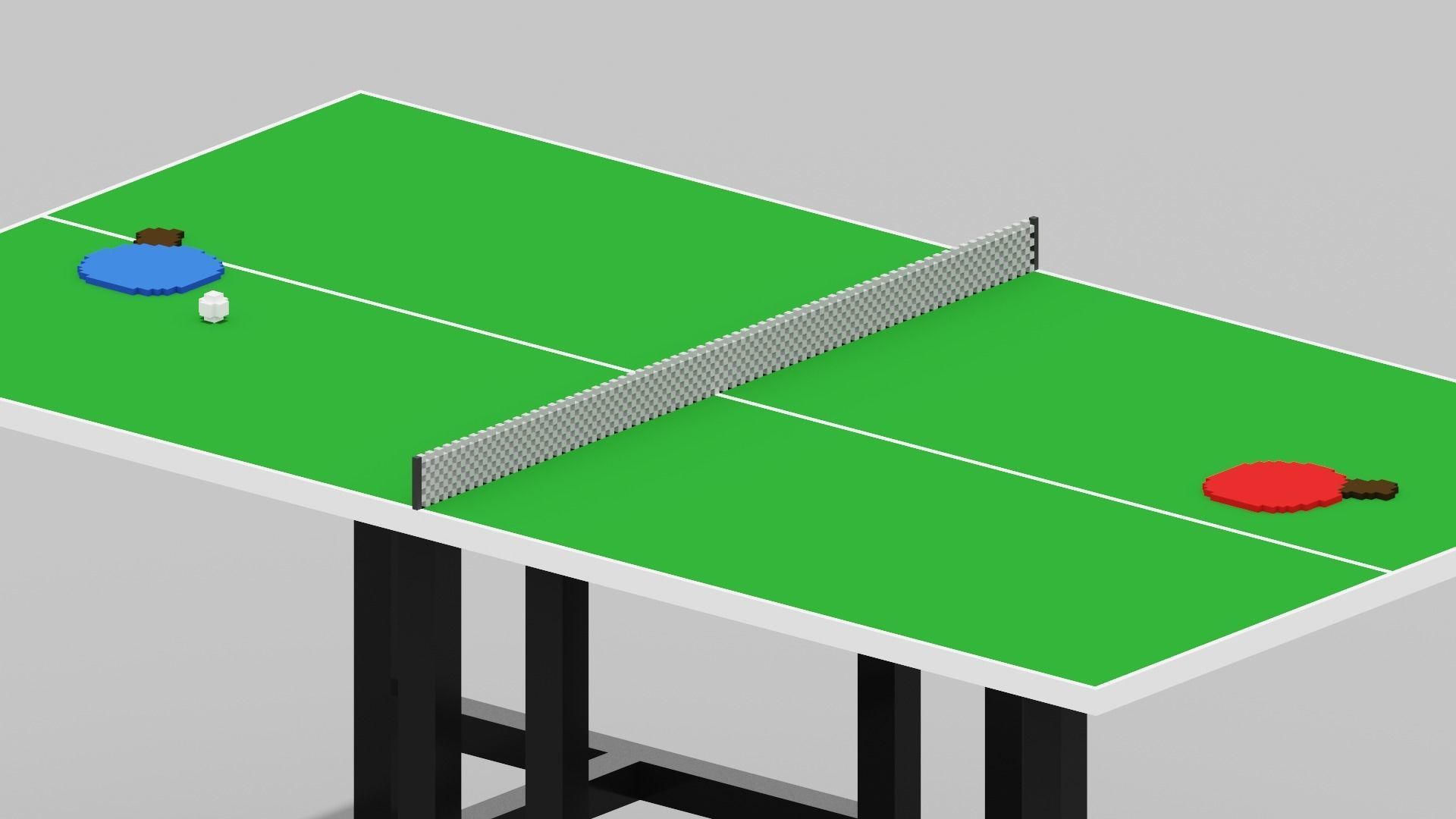 Voxel Ping Pong Table  Low-poly 3D model_1