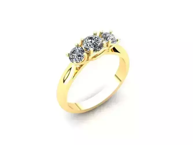 3D model rings three stone engagement ring gold
