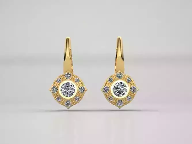 3D model earrings pair of gold with diamonds