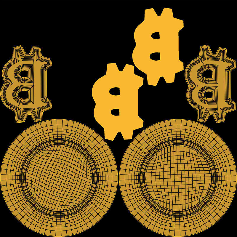 Bitcoin or BTC Gold crypto coin with cartoon style 3D model_9